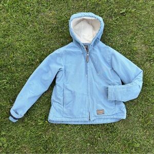 C.E Schmidt Workwear Barn Coat Womens Small Blue Duck Canvas Chore Jacket Sherpa